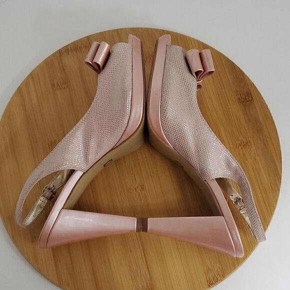 Anne Klein High Heel Shoes Akeuropa Pink Peep Toe Bow Slingback Size 9 M - Picture 9 of 11